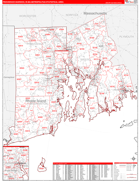 Providence-Warwick Metro Area Wall Map